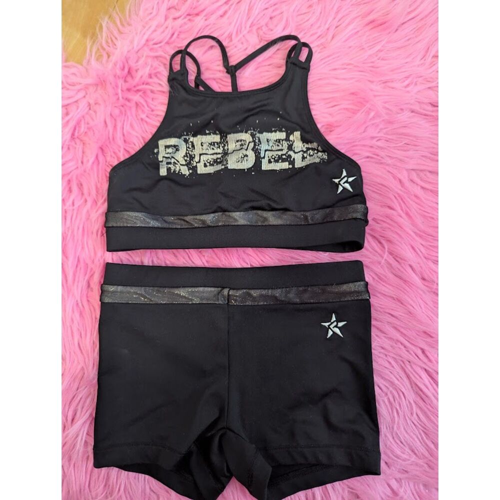 Rebel Black Girls' Active Matching Set - Crop Top & Shorts